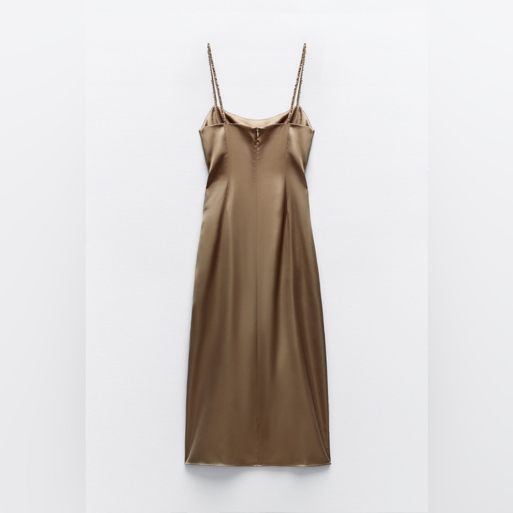 ๐(NWT) ZARA Bloggers Fav Beaded Strap Satin Midi Dress. Size LARGE - Picture 5 of 14